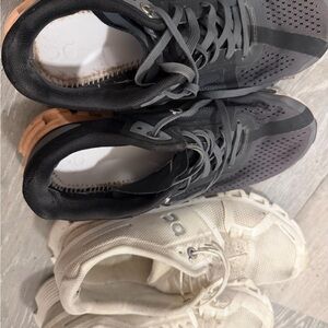 On Cloud Women's Running Shoes in Beige and Gray